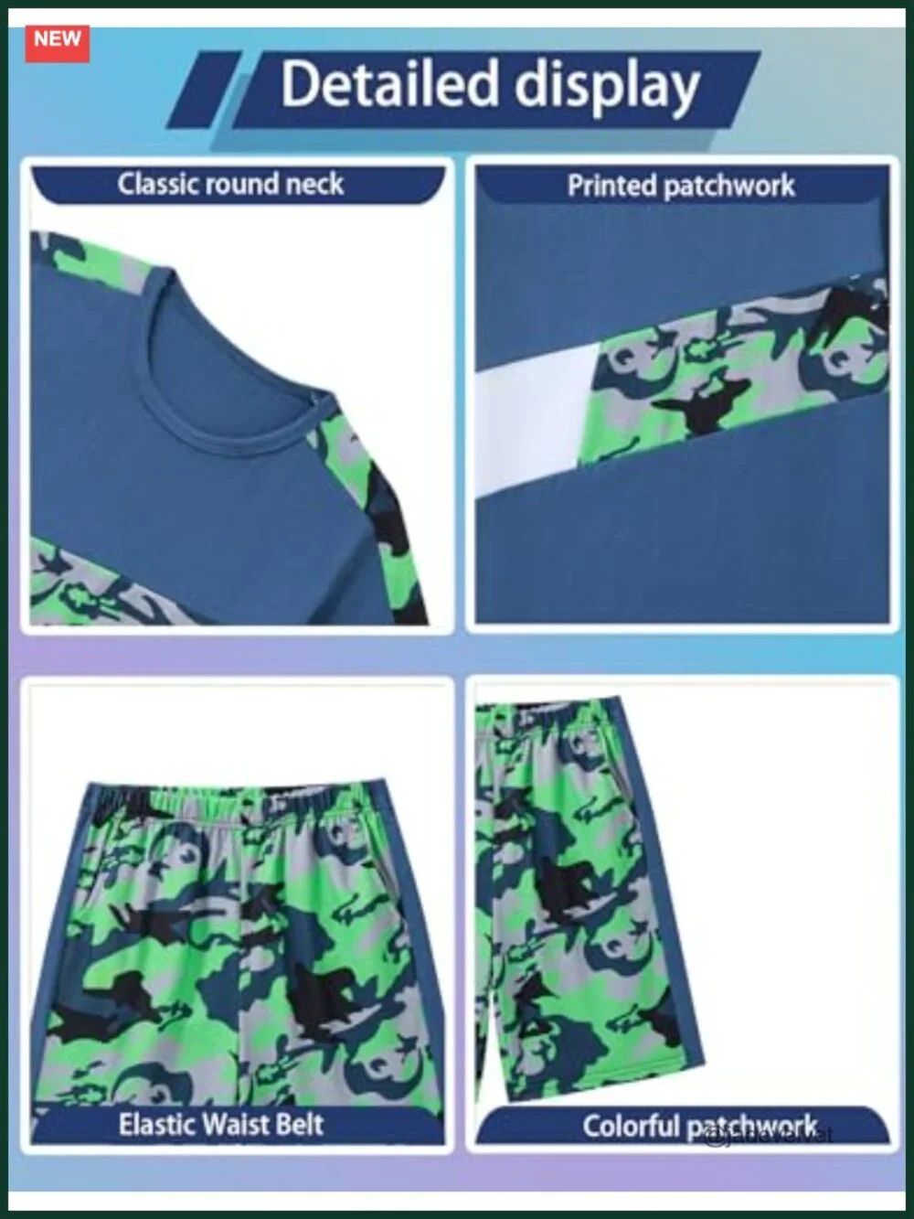 Camo Stitching T-Shirt and Athletic Shorts 2-Piece Set